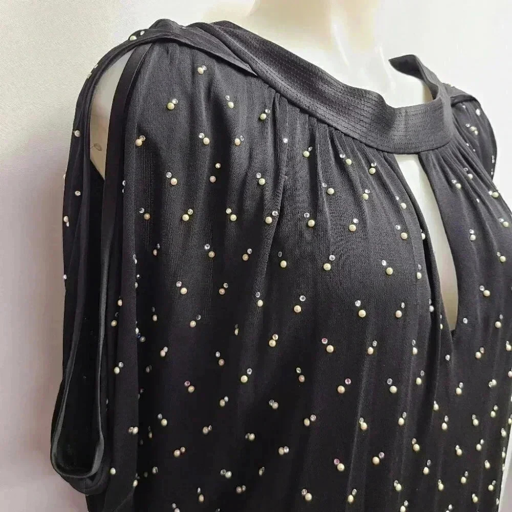 Marc Jacobs Black Satin Crystal Pearl Rhinestone Embellished Back Bow Dress 10 - Picture 10 of 16